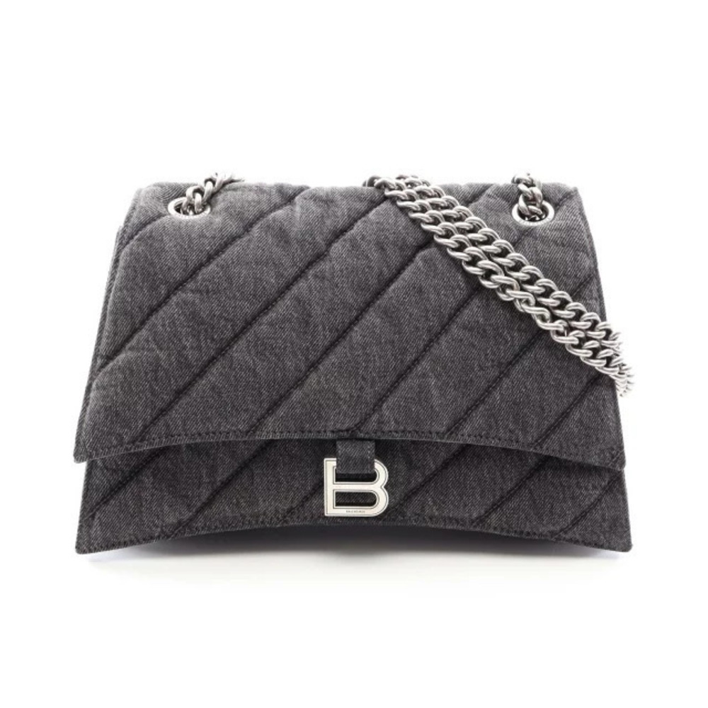 Balenciaga Crush Quilted Shoulder Bag Denim Gray